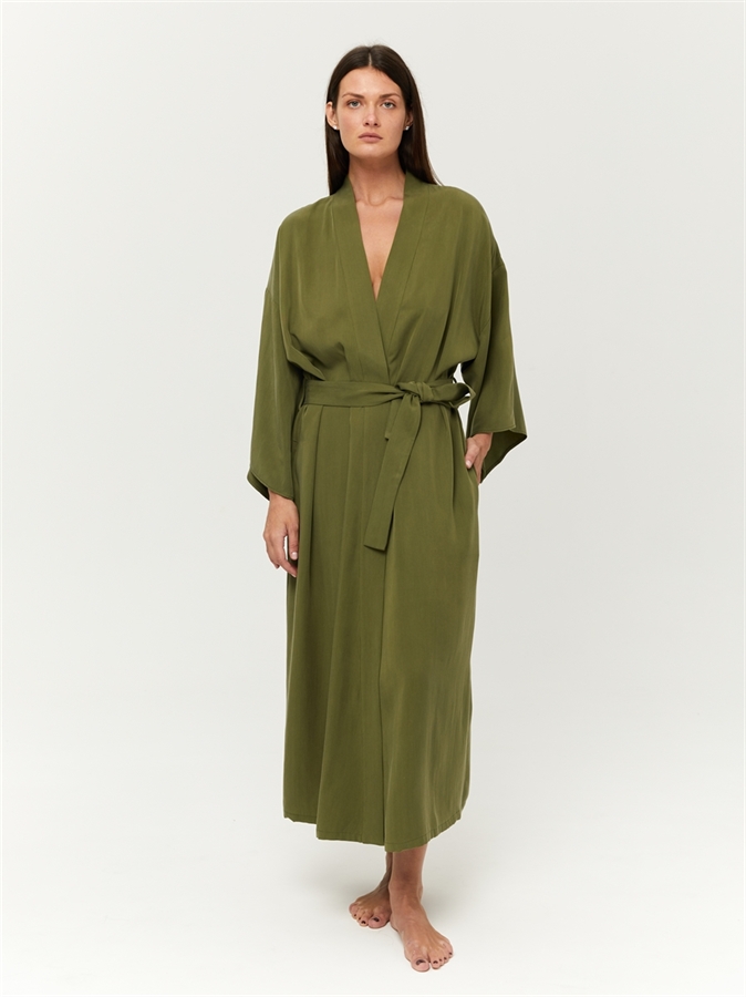 Женский халат, базовый, длинный, зеленого цвета, COSHENE