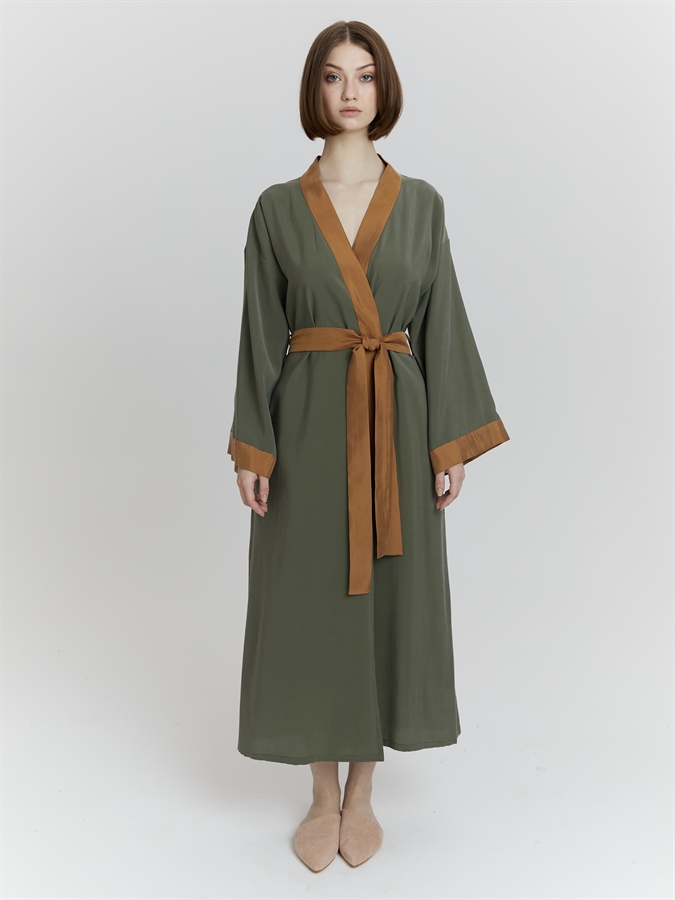 Женский серо-зеленый халат с поясом, COSHENE