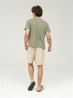 Базовая мужская футболка с велюровым эффектом COSHENE, цементного цвета, вид сзади с шортами
