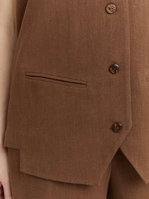 Удлиненный жилет коричневого цвета из льна COSHENE, женский, для повседневного ношения