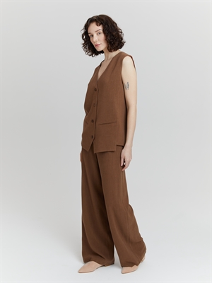 Женские брюки коричневого цвета с низкой посадкой из льна, легкие и удобные
