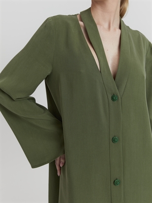 Прямое платье из лиоцелла, зеленый цвет, крупный план рукава и пуговиц
