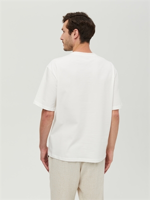 Белая мужская базовая футболка COSHENE, вид сзади, классический дизайн